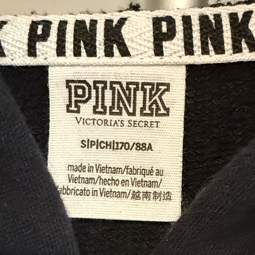 PINK Victoria's Secret Black Zip Up Hoodie with Gold Sequin Accents Size Small - Picture 3 of 8
